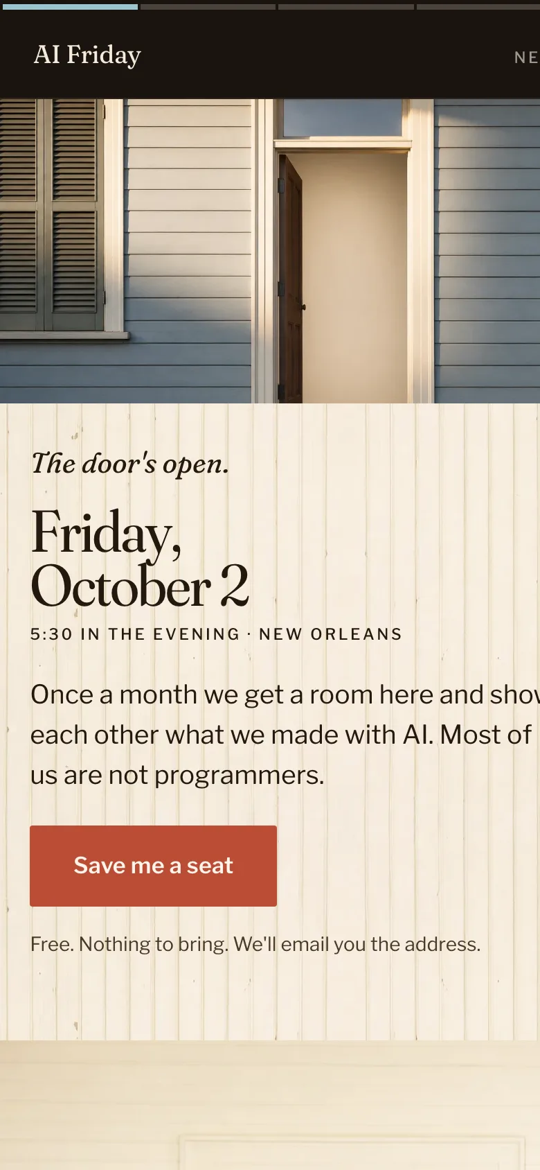 Shotgun house homepage at phone width